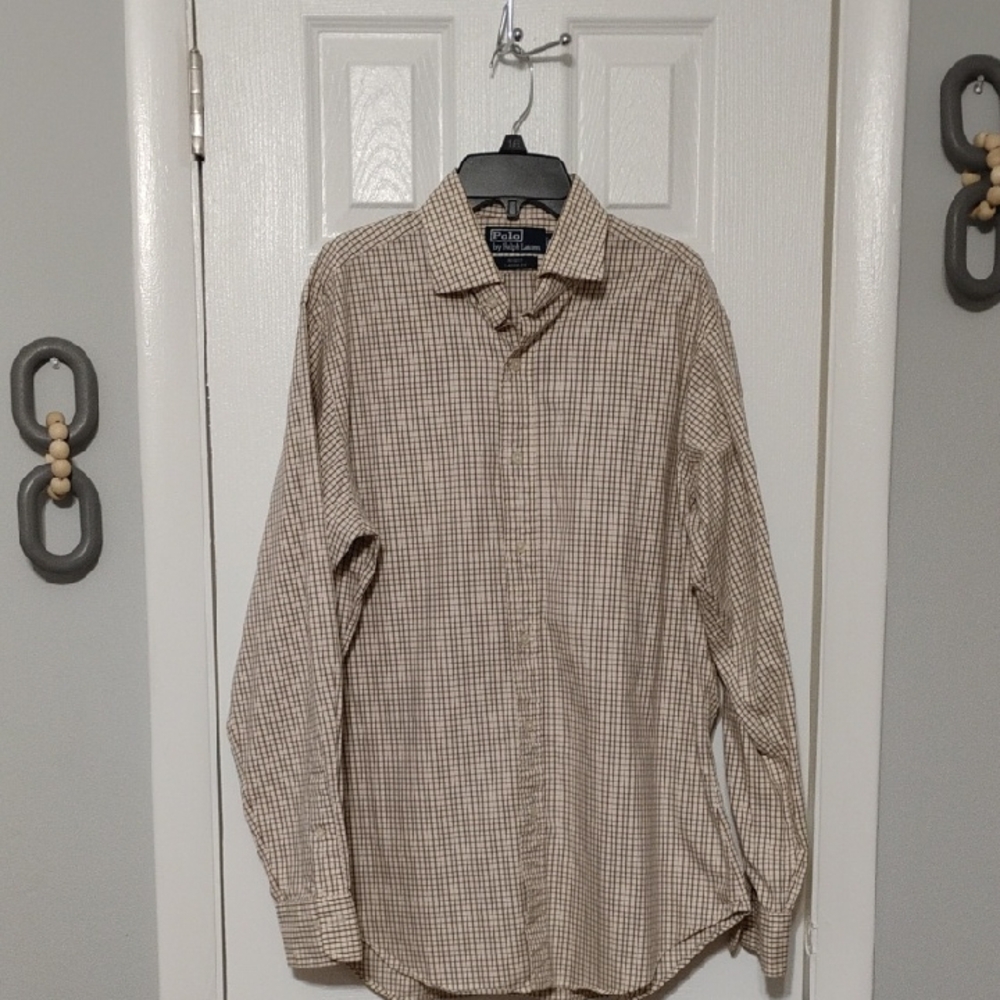 🚨B2G1 POLO RALPH LAUREN Beige Burgundy Green Plaid Button Down Shirt